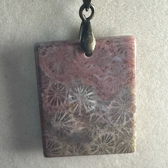 Rectangle Coral Fossil Pendant Necklace - Picture 13 of 14